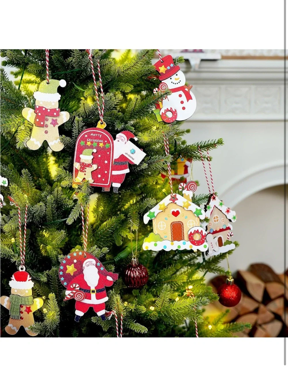 Alupssuc 20Pcs Wooden Christmas Tree Decorations, Santa Claus & Gingerbread 18pc
